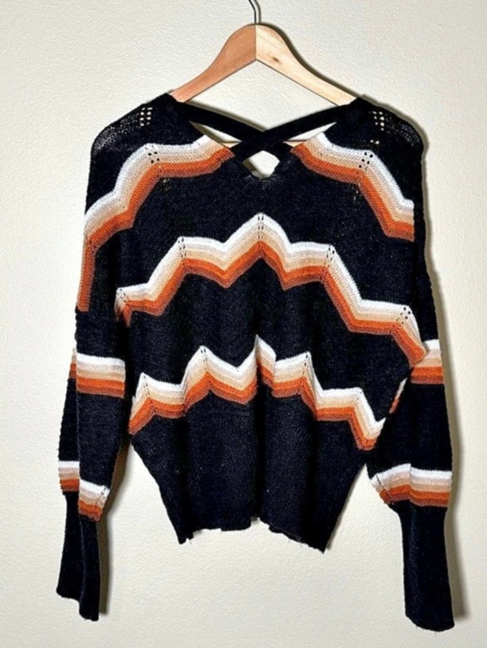 FCT with Love Geometric Knit Sweater in Black & Orange